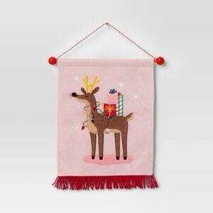 Pink Reindeer Wall Hanging with Fringe